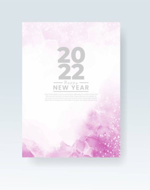 Mutlu yıllar 2022 posteri ya da suluboya lekeli kart şablonu 