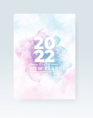 Mutlu yıllar 2022 posteri ya da suluboya lekeli kart şablonu 