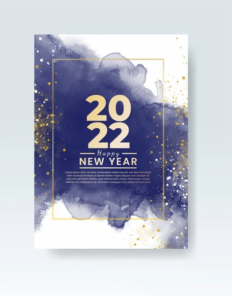 Mutlu yıllar 2022 posteri ya da suluboya lekeli kart şablonu 