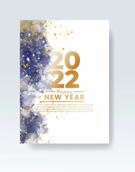 Mutlu yıllar 2022 posteri ya da suluboya lekeli kart şablonu 