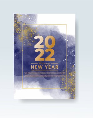 Mutlu yıllar 2022 posteri ya da suluboya lekeli kart şablonu 