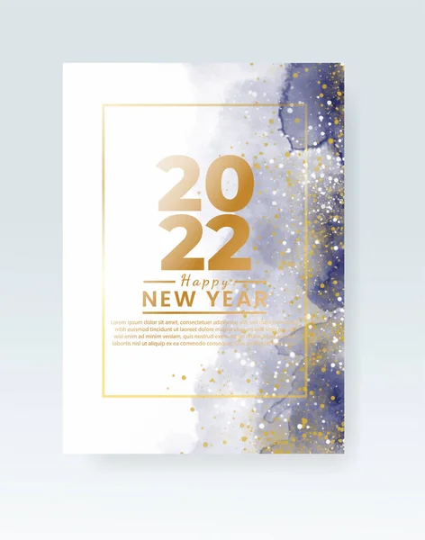 Mutlu yıllar 2022 posteri ya da suluboya lekeli kart şablonu 