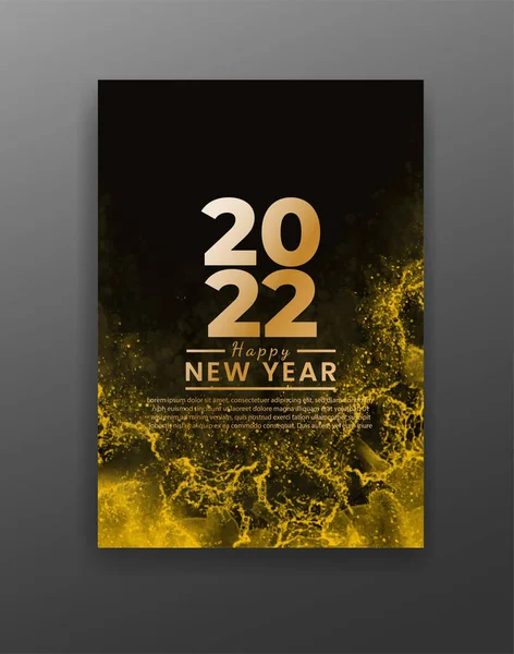 Happy New Year 2022 Poster Card Template Watercolor Wash Splash — Stock Vector