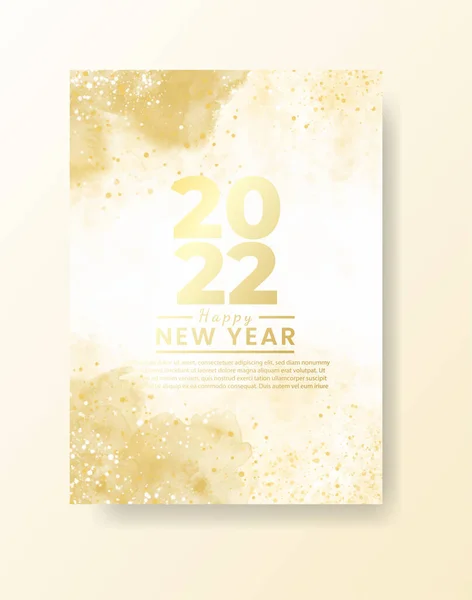 Happy New Year 2022 Poster Card Template Watercolor Wash Splash — Stock Vector