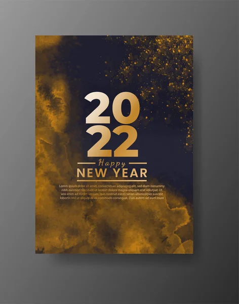 2022年の新年の幸せなポスターやカードテンプレートと水彩ウォッシュスプラッシュ — ストックベクタ