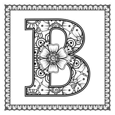 mehndi çiçeği, doğuya özgü dekoratif süs, karalama süsü, el çizimi. boyama kitabı sayfası.