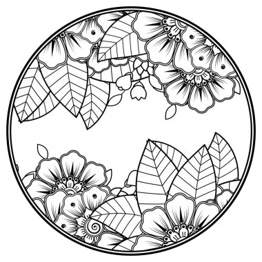 Mehndi 'nin kına, mehndi, dövme, dekorasyon çiçeği. Etnik oryantal tarzda dekoratif süs, karalama süsü, el çizimi. Boyama kitabı sayfası.