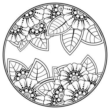 Mehndi 'nin kına, mehndi, dövme, dekorasyon çiçeği. Etnik oryantal tarzda dekoratif süs, karalama süsü, el çizimi. Boyama kitabı sayfası.