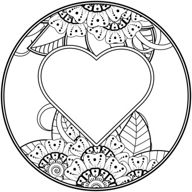 Mehndi 'nin kına, mehndi, dövme, dekorasyon çiçeği. Etnik oryantal tarzda dekoratif süs, karalama süsü, el çizimi. Boyama kitabı sayfası.