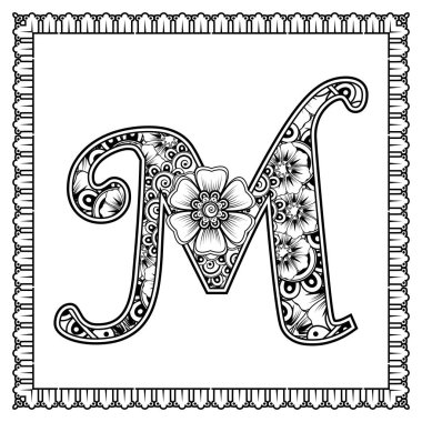 Mehndi 'nin kına, mehndi, dövme, dekorasyon çiçeği. Etnik oryantal tarzda dekoratif süs, karalama süsü, el çizimi. Boyama kitabı sayfası.