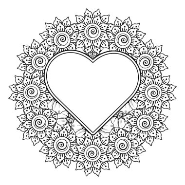 Mehndi 'nin kına, mehndi, dövme, dekorasyon çiçeği. Etnik oryantal tarzda dekoratif süs, karalama süsü, el çizimi. Boyama kitabı sayfası.