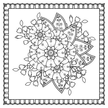 Mehndi 'nin kına, mehndi, dövme, dekorasyon çiçeği. Etnik oryantal tarzda dekoratif süs, karalama süsü, el çizimi. Boyama kitabı sayfası.