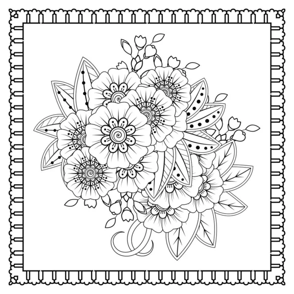 Mehndi Flower Henna Mehndi Tattoo Decoration 민족적 동양식의 윤곽그리기 Coloring — 스톡 벡터