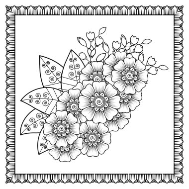 Mehndi 'nin kına, mehndi, dövme, dekorasyon çiçeği. Etnik oryantal tarzda dekoratif süs, karalama süsü, el çizimi. Boyama kitabı sayfası.