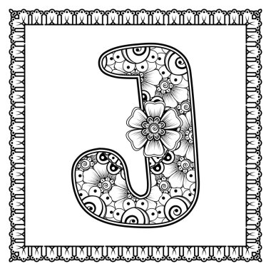 Mehndi 'nin kına, mehndi, dövme, dekorasyon çiçeği. Etnik oryantal tarzda dekoratif süs, karalama süsü, el çizimi. Boyama kitabı sayfası.