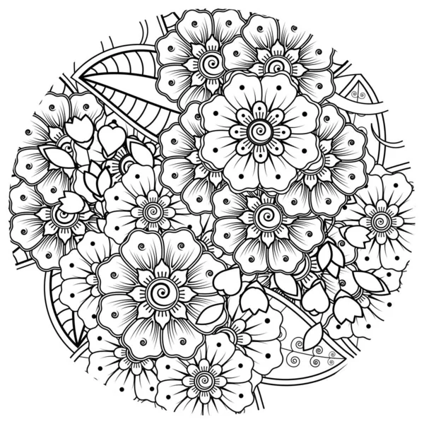 メンディ タトゥー 装飾のためのメフンディの花 民族の東洋スタイルで装飾的な装飾品 ドアの装飾 アウトラインハンドドロー ぬり絵ページ — ストックベクタ