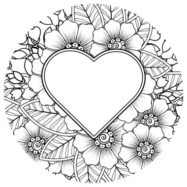 Mehndi 'nin kına, mehndi, dövme, dekorasyon çiçeği. Etnik oryantal tarzda dekoratif süs, karalama süsü, el çizimi. Boyama kitabı sayfası.