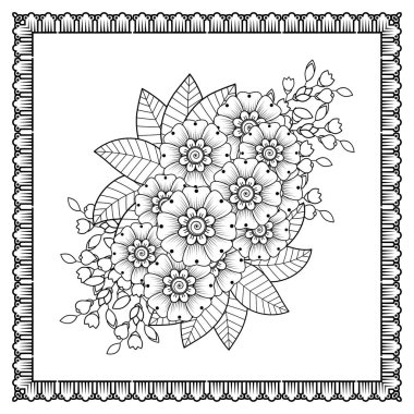 Mehndi 'nin kına, mehndi, dövme, dekorasyon çiçeği. Etnik oryantal tarzda dekoratif süs, karalama süsü, el çizimi. Boyama kitabı sayfası.