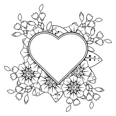 Mehndi 'nin kına, mehndi, dövme, dekorasyon çiçeği. Etnik oryantal tarzda dekoratif süs, karalama süsü, el çizimi. Boyama kitabı sayfası.