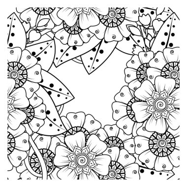 Mehndi 'nin kına, mehndi, dövme, dekorasyon çiçeği. Etnik oryantal tarzda dekoratif süs, karalama süsü, el çizimi. Boyama kitabı sayfası.