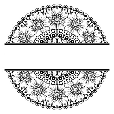 Mehndi 'nin kına, mehndi, dövme, dekorasyon çiçeği. Etnik oryantal tarzda dekoratif süs, karalama süsü, el çizimi. Boyama kitabı sayfası.