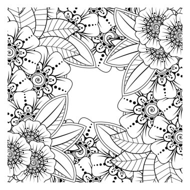 Mehndi 'nin kına, mehndi, dövme, dekorasyon çiçeği. Etnik oryantal tarzda dekoratif süs, karalama süsü, el çizimi. Boyama kitabı sayfası.