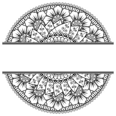 Mehndi 'nin kına, mehndi, dövme, dekorasyon çiçeği. Etnik oryantal tarzda dekoratif süs, karalama süsü, el çizimi. Boyama kitabı sayfası.