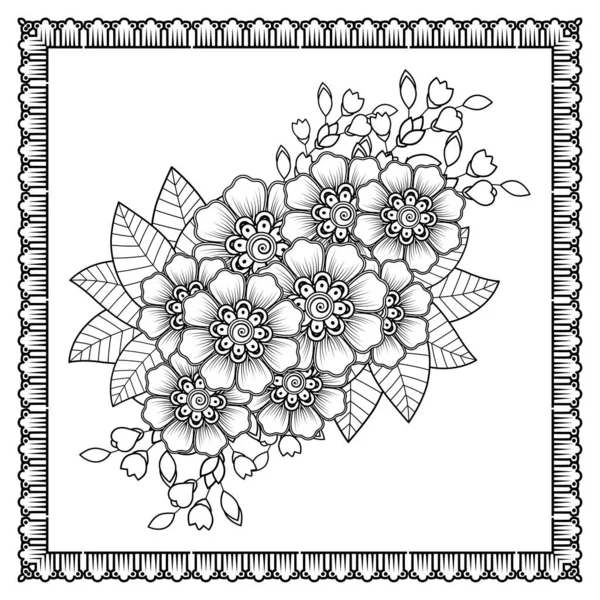 Mehndi Flower Henna Mehndi Tattoo Decoration 민족적 동양식의 윤곽그리기 Coloring — 스톡 벡터