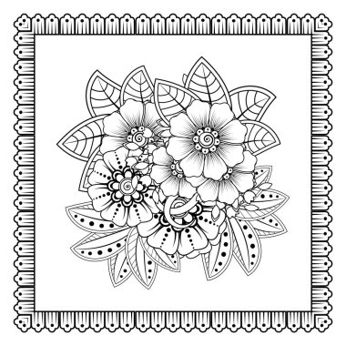 Mehndi 'nin kına, mehndi, dövme, dekorasyon çiçeği. Etnik oryantal tarzda dekoratif süs, karalama süsü, el çizimi. Boyama kitabı sayfası.