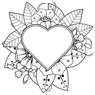 Mehndi 'nin kına, mehndi, dövme, dekorasyon çiçeği. Etnik oryantal tarzda dekoratif süs, karalama süsü, el çizimi. Boyama kitabı sayfası.