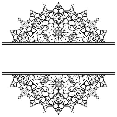 Mehndi 'nin kına, mehndi, dövme, dekorasyon çiçeği. Etnik oryantal tarzda dekoratif süs, karalama süsü, el çizimi. Boyama kitabı sayfası.