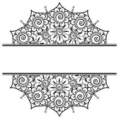 Mehndi 'nin kına, mehndi, dövme, dekorasyon çiçeği. Etnik oryantal tarzda dekoratif süs, karalama süsü, el çizimi. Boyama kitabı sayfası.
