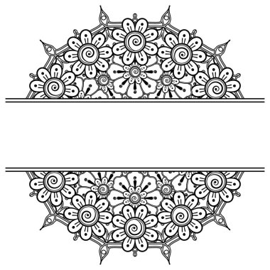 Mehndi 'nin kına, mehndi, dövme, dekorasyon çiçeği. Etnik oryantal tarzda dekoratif süs, karalama süsü, el çizimi. Boyama kitabı sayfası.