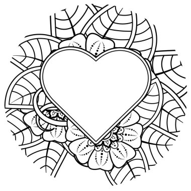 Mehndi 'nin kına, mehndi, dövme, dekorasyon çiçeği. Etnik oryantal tarzda dekoratif süs, karalama süsü, el çizimi. Boyama kitabı sayfası.