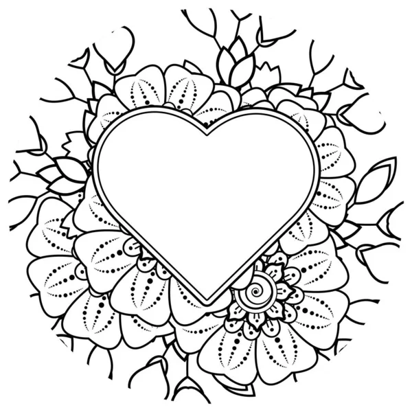 Mehndi 'nin kına, mehndi, dövme, dekorasyon çiçeği. Etnik oryantal tarzda dekoratif süs, karalama süsü, el çizimi. Boyama kitabı sayfası.