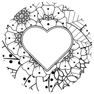 Mehndi 'nin kına, mehndi, dövme, dekorasyon çiçeği. Etnik oryantal tarzda dekoratif süs, karalama süsü, el çizimi. Boyama kitabı sayfası.