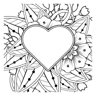 Mehndi 'nin kına, mehndi, dövme, dekorasyon çiçeği. Etnik oryantal tarzda dekoratif süs, karalama süsü, el çizimi. Boyama kitabı sayfası.