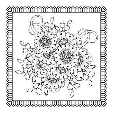 Mehndi 'nin kına, mehndi, dövme, dekorasyon çiçeği. Etnik oryantal tarzda dekoratif süs, karalama süsü, el çizimi. Boyama kitabı sayfası.