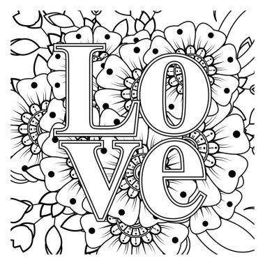 Mehndi 'nin kına, mehndi, dövme, dekorasyon çiçeği. Etnik oryantal tarzda dekoratif süs, karalama süsü, el çizimi. Boyama kitabı sayfası.