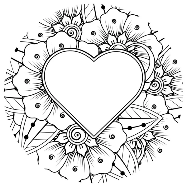 Mehndi 'nin kına, mehndi, dövme, dekorasyon çiçeği. Etnik oryantal tarzda dekoratif süs, karalama süsü, el çizimi. Boyama kitabı sayfası.