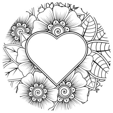 Mehndi 'nin kına, mehndi, dövme, dekorasyon çiçeği. Etnik oryantal tarzda dekoratif süs, karalama süsü, el çizimi. Boyama kitabı sayfası.