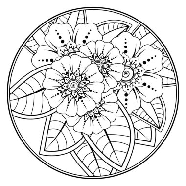 Mehndi 'nin kına, mehndi, dövme, dekorasyon çiçeği. Etnik oryantal tarzda dekoratif süs, karalama süsü, el çizimi. Boyama kitabı sayfası.