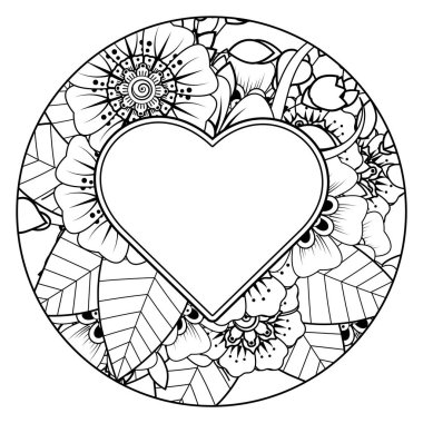 Mehndi 'nin kına, mehndi, dövme, dekorasyon çiçeği. Etnik oryantal tarzda dekoratif süs, karalama süsü, el çizimi. Boyama kitabı sayfası.