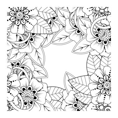 Mehndi 'nin kına, mehndi, dövme, dekorasyon çiçeği. Etnik oryantal tarzda dekoratif süs, karalama süsü, el çizimi. Boyama kitabı sayfası.