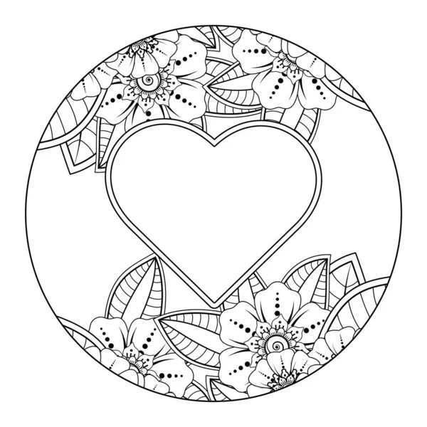 Mehndi 'nin kına, mehndi, dövme, dekorasyon çiçeği. Etnik oryantal tarzda dekoratif süs, karalama süsü, el çizimi. Boyama kitabı sayfası.