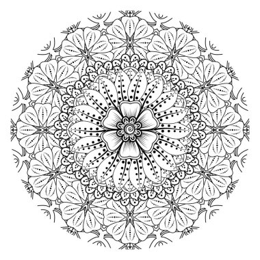 Mehndi 'nin kına, mehndi, dövme, dekorasyon çiçeği. Etnik oryantal tarzda dekoratif süs, karalama süsü, el çizimi. Boyama kitabı sayfası.