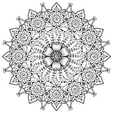 Mehndi 'nin kına, mehndi, dövme, dekorasyon çiçeği. Etnik oryantal tarzda dekoratif süs, karalama süsü, el çizimi. Boyama kitabı sayfası.