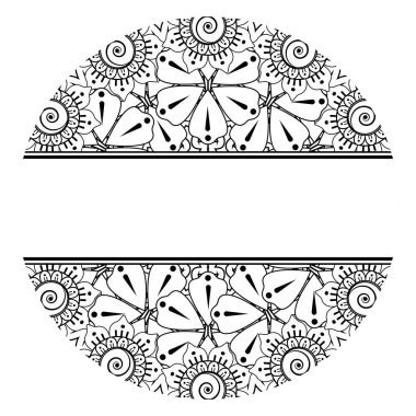 Mehndi 'nin kına, mehndi, dövme, dekorasyon çiçeği. Etnik oryantal tarzda dekoratif süs, karalama süsü, el çizimi. Boyama kitabı sayfası.