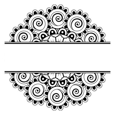 Mehndi 'nin kına, mehndi, dövme, dekorasyon çiçeği. Etnik oryantal tarzda dekoratif süs, karalama süsü, el çizimi. Boyama kitabı sayfası.