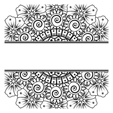 Mehndi 'nin kına, mehndi, dövme, dekorasyon çiçeği. Etnik oryantal tarzda dekoratif süs, karalama süsü, el çizimi. Boyama kitabı sayfası.